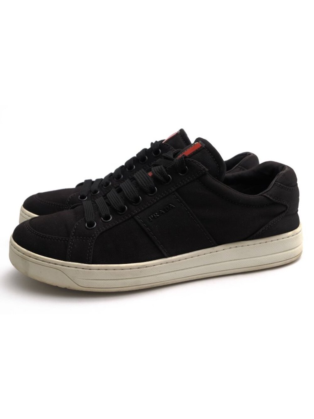 Prada Sneakers Low Cut Cotton Canvas Black Gabardine Weave